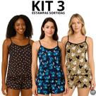 Kit 3 Baby Doll Feminino Pijama ElásticoAdulto de Microfibra Estampado Kit 3 Baby Doll Feminino Pijama ElásticoAdulto de Microfibra Estampado