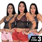 Kit 3 Baby Doll Sensual Short Doll Com Renda Luxo Baby Doll