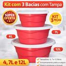Kit 3 Bacias De Plástico Com Tampa 4l 7l 12l cores sortidas