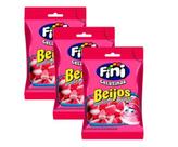 Kit 3 Bala de Gelatina Fini Beijos Sabor Morango e Nata 80g
