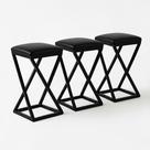 Kit 3 Banco Banqueta 80 Cm Alta Bancada Ferro Bistrô material sintético Cor:preto
