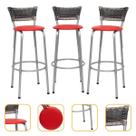 Kit 3 Banco Banqueta Estrutura Prata Bar Bistrô Balcão Cozinha Lanchonete Encosto Junco Degradê 70cm Itagold