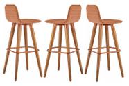 Kit 3 Bancos Altos Para Balcao de Cozinha e Area Gourmet Tecido Linho Terracota Com Travamento em Aço Cobre