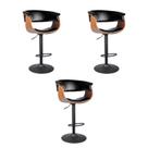 Kit 3 Bancos Betim Preto PU Base Disco Preto