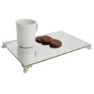 Kit 3 Bandeja Clássica Retangular Espelhada Pé Babilonia Pequeno Niquelada 28x20 MDF Madeira Kit 3 Bandeja Clássica Retangular Espelhada Pé Babilonia Pequeno Niquelada 28x20 MDF Madeira