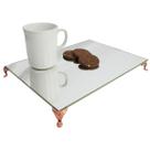 Kit 3 Bandeja Clássica Retangular Espelhada Pé Grande Rose 28x20 MDF Madeira