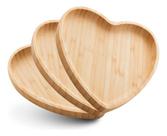 Kit 3 Bandeja Formato De Coração De Bambu Heart Petisqueira Kit 3 Bandeja Formato De Coração De Bambu Heart Petisqueira