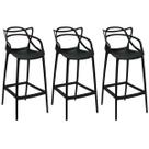 Kit 3 Banqueta Alta Allegra com Encosto Design Cozinha/Bancada - Preto Kit 3 Banqueta Alta Allegra com Encosto Design Cozinha/Bancada - Preto
