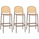 Kit 3 Banqueta Alta com Encosto Roma em Polipropileno Cozinha/Bancada - Marrom Claro