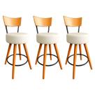 Kit 3 Banqueta Alta Cozinha Estofada Off-White Com Encosto Madeira Urban