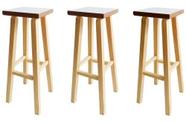 Kit 3 Banqueta Alta Hardman Madeira Natural Assento quadrado Mdf Branco