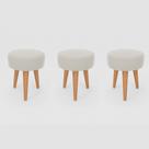 Kit 3 Banqueta Baixa Cozinha 48cm Estofada Off-White Madeira Maciça Urban