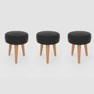 Kit 3 Banqueta Baixa Cozinha 48cm Estofada Preto Madeira Maciça Urban