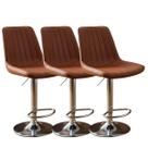 Kit 3 Banqueta Bar Concha Ajustável em material ecológico Design Moderno Base Cromada Marrom