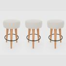 Kit 3 Banqueta Média Cozinha 60cm Estofada Off-White Madeira Maciça Urban