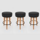 Kit 3 Banqueta Média Cozinha 60cm Estofada Preto Madeira Maciça Urban