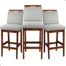 Kit 3 Banquetas Alta 70cm Rubi Estofada Tecido Linho Base Madeira Maciça Canela Bancada Cozinha Gourmet Bistrô