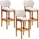 Kit 3 Banquetas Alta Betta Imbuia Linho Cru Kit 3 Banquetas Alta Betta Imbuia Linho Cru