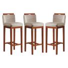 Kit 3 Banquetas Alta com Encosto 38x102 Cm Líbia Madeira Maciça Suede Bege CCS
