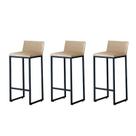 Kit 3 Banquetas Alta Dani Reforçada Decorativa Balcão Bancada Cozinha Bar Área Gourmet Base Preta material sintético