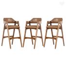 Kit 3 Banquetas Alta em Madeira Lua Estofada material sintético Caramelo L85 RMI