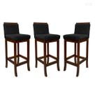 Kit 3 Banquetas Alta para Balcão Nice em Madeira Matelassê Suede Preto CCS Kit 3 Banquetas Alta para Balcão Nice em Madeira Matelassê Suede Preto CCS