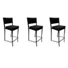 Kit 3 Banquetas alta para cozinha Empilhável preta assento e encosto estofados em linho cor preto - Poltronas do Sul