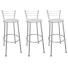 Kit 3 Banquetas Alta Prata com Assento Branco Fortmix