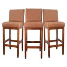 Kit 3 Banquetas Altas com Encosto Madeira Maciça Estofado em Material Sintético Marrom Cozinha Americana Bar Bancada Gourmet