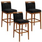 Kit 3 Banquetas Altas Cozinha Gourmet Conforto em Suede Preto Black House Decor