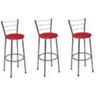 Kit 3 Banquetas Altas Cromada com Encosto Assento Vermelho Jaddi Moveis
