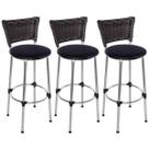 Kit 3 Banquetas Altas Cromada com Encosto Junco Argila Assento Preto