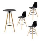 Kit 3 Banquetas Altas Eiffel com Mesa Bistrô Preto para Cozinha, Área Gourmet e Espaços Comerciais Compacto e Funcional