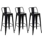 Kit 3 Banquetas Altas Industriais Pretas em Aço 76cm com Encosto Estilo Tolix