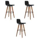 Kit 3 Banquetas Altas Luxo Linea Aço Preto Linho Preto Base Carvalho
