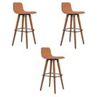 Kit 3 Banquetas Altas Luxo Linea Aço Preto Linho Terracota Base Carvalho