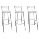 Kit 3 Banquetas Altas Prata com Encosto Assento Branco