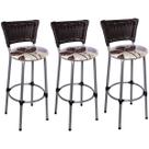 Kit 3 Banquetas Altas Prata com Encosto Junco Argila Assento Floral Marrom
