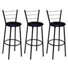 Kit 3 Banquetas Altas Preta com Encosto Assento Preto