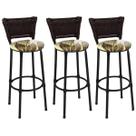 Kit 3 Banquetas Altas Preta com Encosto Junco Argila Assento Floral Marrom