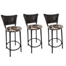 Kit 3 Banquetas Altas Preta com Encosto Junco Argila Assento Floral Marrom