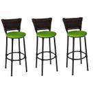 Kit 3 Banquetas Altas Preta com Encosto Junco Argila Assento Verde