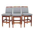 Kit 3 Banquetas Baixa 60cm Para Cozinha De Madeira Maciça Estofada Com Encosto Para Bancada Americana E Área Gourmet