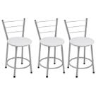 Kit 3 Banquetas Baixas Prata com Encosto Assento Branco