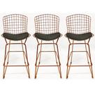 Kit 3 Banquetas BERTOIA cobre assento preto altura 70cm - Poltronas do Sul