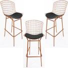 Kit 3 Banquetas BERTÓIA cobre assento preto tubular altura 70cm - Poltronas do Sul