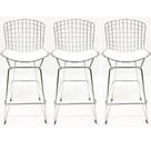 Kit 3 Banquetas BERTOIA cromada assento branco altura 70cm - Poltronas do Sul