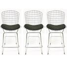Kit 3 Banquetas BERTÓIA cromada assento preto altura 60cm - Poltronas do Sul