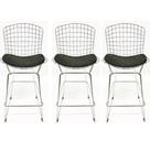 Kit 3 Banquetas BERTOIA cromada assento preto altura 70cm - Poltronas do Sul