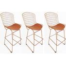 Kit 3 Banquetas BERTOIA maciça Cobre altura 70cm - Poltronas do Sul